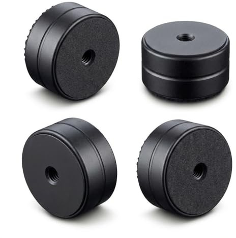 DolDer Aluminium HiFi Shock Absorber Gerätefüße, 4 Stück, 30x15mm, Schwarz | Lautsprecher Füße, Hohe Stabilität, Gummi-Dämpfer, PC-Gehäusefüße
