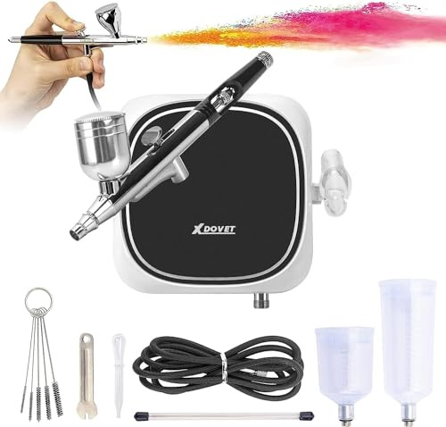 XDOVET Airbrush Set 30PSI Airbrush Kit with Compressor, Mini Airbrush Compression Kit for Makeup, Cake Decoration, Nail Art, Painting, Tattoo, DIY Modelling Painting