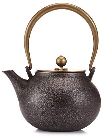 Bouilloire à thé classique, théière en fonte, bouilloire à thé vintage en fonte de 1,2 L avec couvercle en cuivre, théière Tetsubin japonaise antirouille for cuisinière électrique en céramique