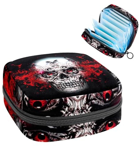 Aufbewahrungstasche für Damenbinden, Menstruationstasse, Tamponbeutel, Periodeneinlagen-Halter, Organizer für Frauen und Mädchen, Totenkopf-Design, Schwarz