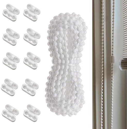 Rollokette, 10 Meter Weiß Perlenkette Ersatzteil, Blindkette Ersatzkette, mit 10 Stück Kettenverbinder, Endloskette für Reparatur Rollo, Jalousien, Vertikaljalousien