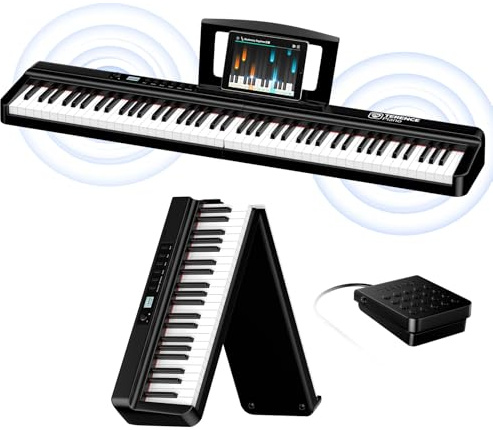 TERENCE E Piano 88 Tasten Digitalpiano Faltbare Keyboardpiano mit 2x25W-Lautsprechern 2000mAh-Akku, Sustain-Pedal, Notenständer, MIDI-USB-Bluetooth-Unterstützung, Kopfhörerbuchse,Audiokabel