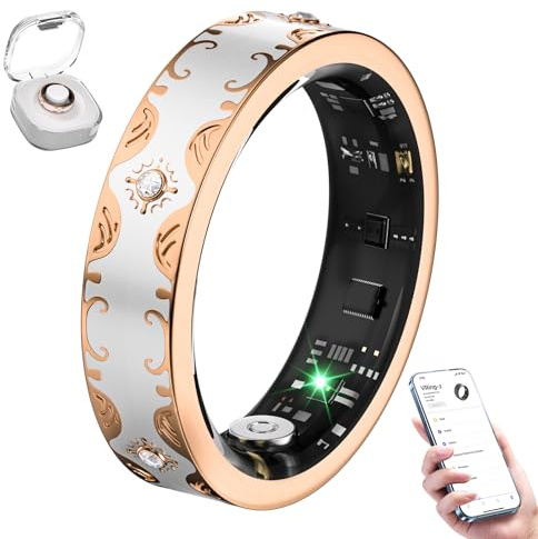 10 Gen Diamond Smart Ring and Wireless Charging Case【Industry Ranking No.1 – 0 Measurement Error】2025 Smart Ring Women for Sleep Monitoring, Wearable SpO2, Compatible with Android and iOS【White 8#】
