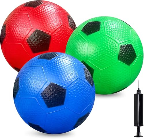 YongnKids 3 Pcs Kinder Fußballspielzeug, Sportspielzeug Sport Ball, 15 cm Mini Fußball für den Innenbereich Mit Luftpumpe, Spielbälle für Das Training Drinnen Draußen (Red+Blue+Green)