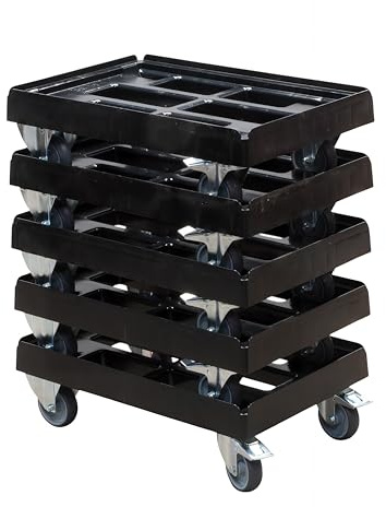5 Stück Transportroller für Kisten 60 x 40 cm mit 2 Bockrollen und 2 Bremsen in schwarz