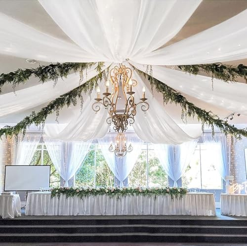 YedZen Querbehang, 160x600cm 6Stk Vorhang für Hochzeit, Transparente Voile Vorhang, Dekostoff, Tüllstoff, Hochzeitsbogen, Dekoration für Wohnzimmer, Bühnendekoration, Freihanddeko, Zeremonie