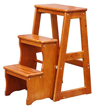 Escaleras Escalerillas Escalera Plegable Taburete de Madera 3 Pasos Ligero para casa Biblioteca Loft Estantería de Escalera Escalera de Mano - Capacidad de 150kg (Marrón)