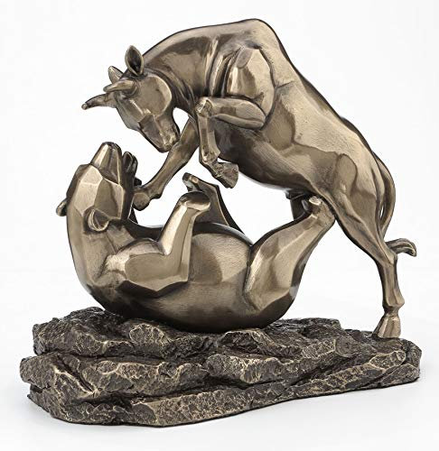 Veronese Design 15,2 cm große Wand-Statue, Bull Bear Fight Financial Broker Geschenk, abstraktes Bronze-Finish