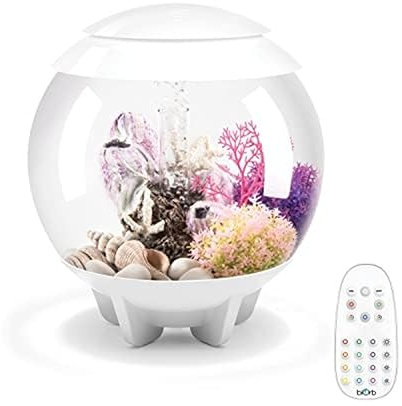 biOrb Halo 15 Acrylic 4-Gallon Aquarium with Multi-Color Remote-Controlled LED Lights Modern Compact Tank for Tabletop or Desktop Display, White