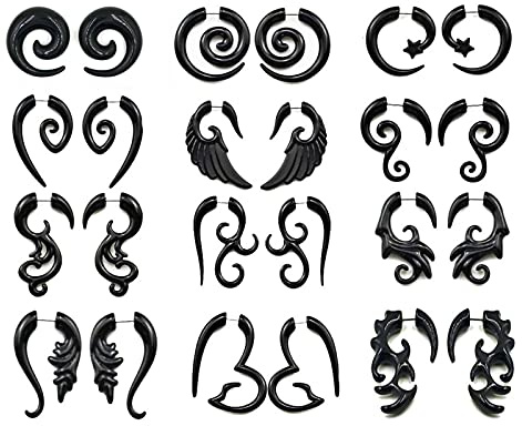 12Pairs Graceful Tribal Spiral Fake Gauges Acrylic Ear Tapers Acrylic Fake Gauges Expanders Earring Tunnel Plugs Piercing Body Jewelry for Women