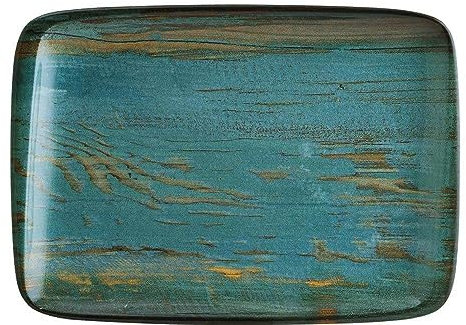 2 platos llanos de porcelana, rectangulares, color turquesa, azul y marrón, Bonna madera menta Moove 36 x 25 cm
