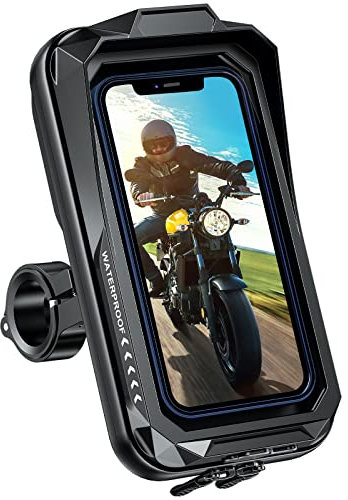 BTNEEU Motorcycle Phone Mount Waterproof 360° Rotatable Motorbike Phone Holder with Touch Screen Sun Visor Anti-Shake Motorcycle Mirror Phone Holder Moped Phone Mount for Phone up to 7.0'' (Black)
