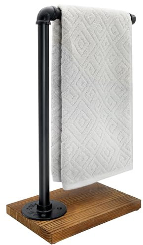 YESSAP 15'' Hand Towel Holder, L Shaped Towel Holder Stand with Weighted Base, Black Hand Towel Stand for Bathroom Kitchen Countertop
