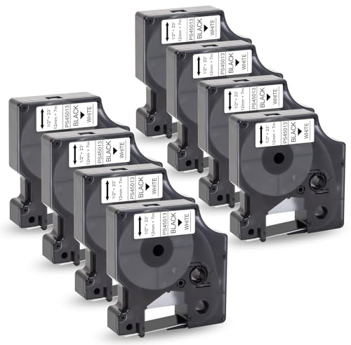 Pristar 8x Etikettenband Kompatibel für Dynmo D1 45013 a45013 Schwarz auf Weiß 12mm x 7m Schriftband Kompatibel für Dynmo LabelManager 160 210D 280 360D 420P 450 400 500TS LabelPoint 100 250