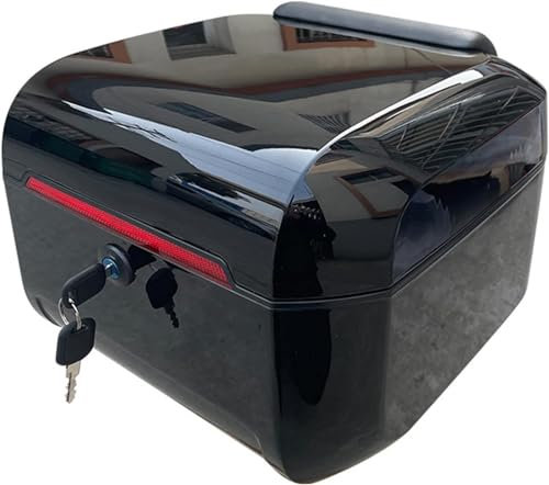 VECNUM Rechteck Motorrad Topcase, Universal Motorradkoffer-Heckkiste, Roller Helmbox Sicherheitsschloss Gepäcklagerung Mit Montagezubehör,Schwarz