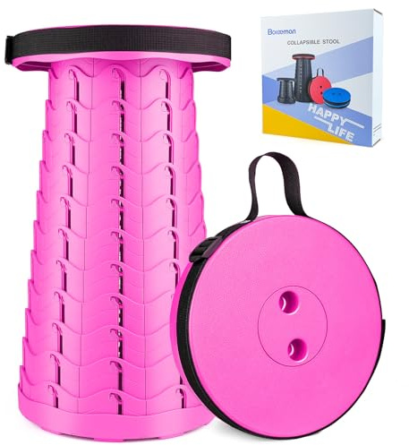 Boreeman Verbesserter Klapphocker, leicht, aber stabiler, mit Tragfähigkeit, 180 kg, tragbarer Klapphocker, einziehbarer Hocker für Camping, Angeln, Wandern, Grillen (Rosa), MO-002