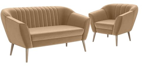 MEBLINI Mini Sofa Set 2-1 für Wohnzimmer - Mini Lounge für DREI Personen - Küchensofa - Sofa Klein - Sitzgarnitur - Polstergarnitur - Sofagarnituren - KAIA - 2+1 - Beige Samt