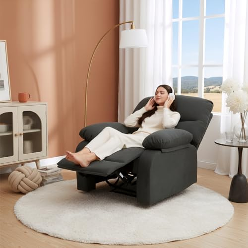 Panana Manual Recliner Chair Fabric Armchair, Adjustable Reclining Chair Single Padded Seat Recliner Sofa for Living Room Office Lounge, Dark Grey