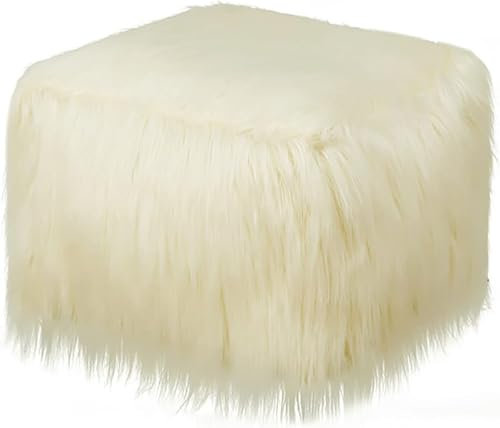 MEILISHAOMEI Waschbarer Sitzsack für den Boden,Fußstütze,Hocker für Wohnzimmer und Schlafzimmer,Kunstfell-Pouf,großer,ungepolsterter Fußhocker,Ottoman-Sitzwürfel,cremefarben (mit aufblasbarem Hock