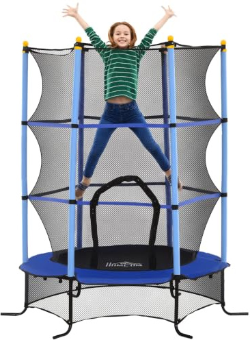 HOMCOM Kindertrampolin Ø163 cm, Trampolin mit Sicherheitsnetz, Randabdeckung, Gartentrampolin für Kinder 3-10 Jahre, bis 50 kg belastbar
