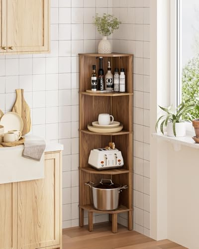 Apetaccat Étagère de Rangement à 5 Niveaux, étagère d'angle pour Plantes, Salon, Bureau, Chambre à Coucher, 127 x 29 x 29 cm, Noyer