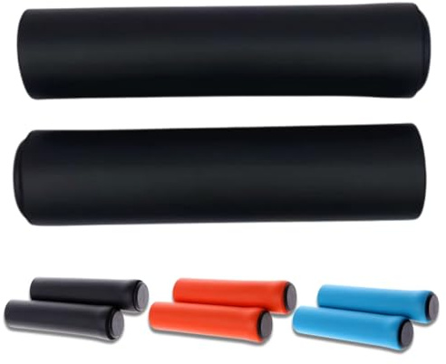 ANDINUS Puños de Espuma de Silicona para Bicicleta MTB, Montaña, BMX– Suaves, Ligeros y sin Abrazadera – Agarre Ergonómico y Absorción de Impactos – Disponibles en Naranja, Azul y Negro (Negro)