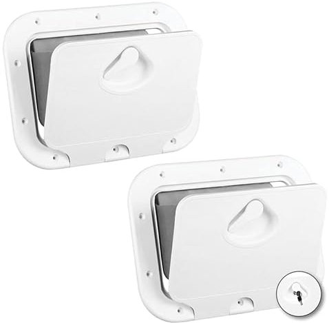 wellenshop Deckel für Staufach Classic Luke, Revisionsdeckel, 275 x 375 mm mit Aufbewahrungstasche, für Boot, Camper, Wohnmobil & Wohnwagen Größe Weiß mit Arretierung
