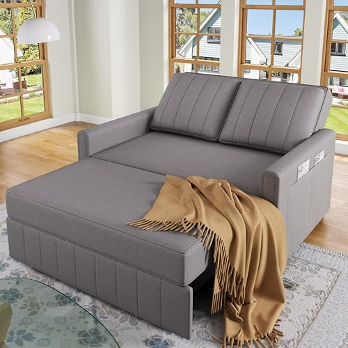 Dolamaní Stilvolle Sofa 2 Sitzer mit Schlaffunktion und Bettkasten, Klappbares Schlafsofa ausziehbar zum Doppelbett für kleine Räume (Antik Grau)