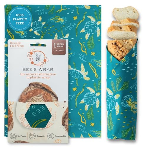 Bee's Wrap Emballages en cire d'abeille pour nourriture – Papier à pain océan – Fabriqué aux États-Unis – Alternative biologique et écologique au papier d'aluminium, aux sacs à levain et au film