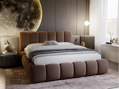 GRAINGOLD Cloud Bett 180x200, Polsterbett mit Bettkasten, Polsterbett mit Stauraum, Samt, mit Lattenrost, mit Kopfteil, ohne Matratze (Braun, 180x200)