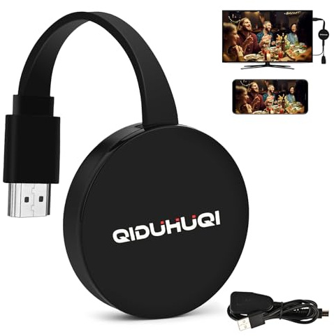 Miracast Wireless HDMI Dongle, Wireless HDMI Adapter mit Screen Mirror, Hdmi Dongle Cast für i-Phone/i-Pad/Android/iOS zu TV/Monitor/Projektor, Unterstützt Miracast, DLNA, Airplay(Kohleschwarz)