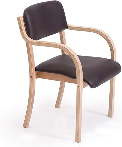 Nordisk Stil Matstol I Massivt Trä, Modern Minimalistisk Enkelstudiestol Med Armar Med öppen Rygg Fåtöljer Ergonomisk, Log + Brown Pvc, one size