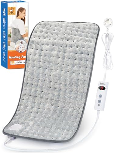 Electric Heating Pad for Back Neck Shoulders, Heat Pad with Auto Shut Off in 90 min,10 Heat Level Settings, Fast Heated Pad 100% Soft Comfortable Polyester, Machine Washable (30x60cm) Grey