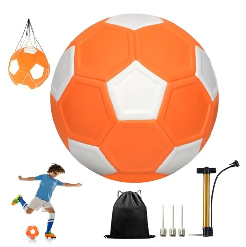 YDUNARISE Fussball Curve Ball Größe 5,mit Fußballpumpe Aufbewahrungstasche,20cm Eva Gummi Trainingsbälle für Fußball für Kinder Drinnen und Draußen (Curve Ball, Orange + Weiß)