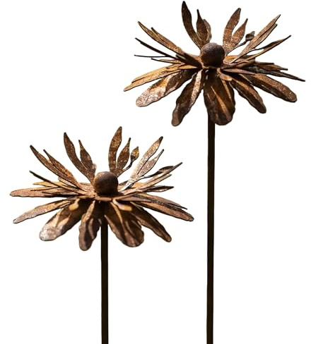 JACKANNA Set di 2 decorazioni per giardino, in acciaio corten, decorazione da giardino, in metallo, con fiori, papaveri, teleopea, decorazione da giardino, griglia, spina per aiuole, spina in ruggine