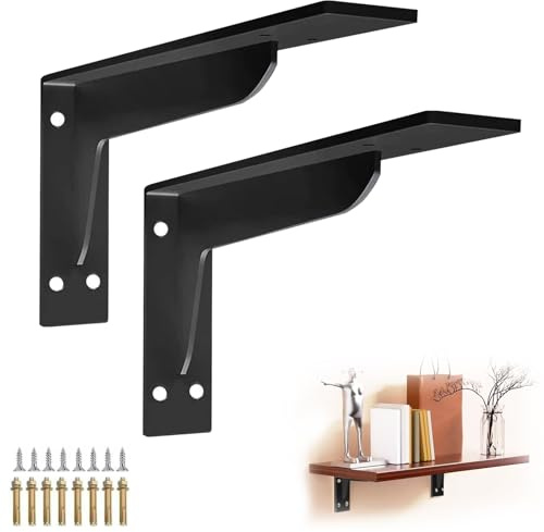 2 Stück Regalhalterung Schwerlast, 443mm Regalwinkel Metall, 90 Grad Wandhalterung bis 300kg - Schwerlastwinkel Regalträger für Küche, Werkstatt, Garten (Schwarz)