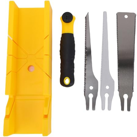 Fafeicy Juego de Sierra Ingletadora, Caja de Ingletes y Juego de Sierra Manual con 3 Cuchillas Reemplazables para Madera, Plástico, Placas de Yeso, Corte de Metal Blando