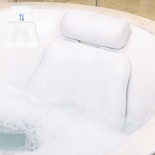 4D Silicone Bath Pillow for Bathtub, Upgraded Adjustable Bath Pillows for Head and Neck with Suction Cups, Quick-Dry and Non-Slip Bath Head Rest for Baths, Spa Gifts for Women, Mom (White)