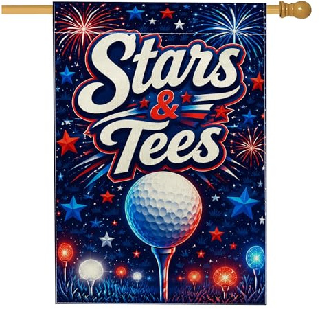 Bandiera per la casa con palline da golf, stelle sportive festive fuochi d'artificio estate blu tela da imballaggio su entrambi i lati, decorativa per esterni, cortile, prato, patio, porta d'ingresso