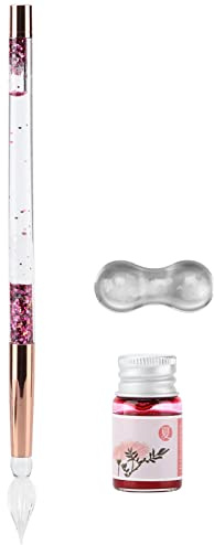 Generic Slitstarkt Glas Dip Pen Set, Vackert Bläckskrivande Dekorativ Kalligrafisats för Hemskola, Bärbar och Elegant (glasspets rosa)