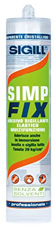 SIGILL, Simp Fix Trasparente, Adesivo e Sigillante Ibrido Monocomponente, Made in Italy, Aderisce anche su Superfici Bagnate e Garantisce la Massima Tenuta, Cartuccia da 290 ml