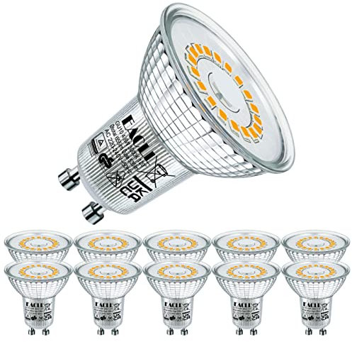 EACLL Lampadine LED GU10 3000K Bianco Caldo 4.8W Sorgente Luminosa 535 Lumen Equivalenti 70W Lampada Alogena. AC 230V No Flicker Faretti, Faretto 120 °, Luce Bianca Calda Spot, 10 Pack