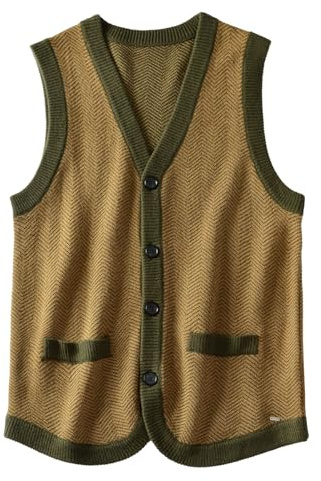 DXL - Gilet da uomo in maglia a maglia resistente, leggero e termico, gilet grande e alto, Oliva-marrone, 4XL