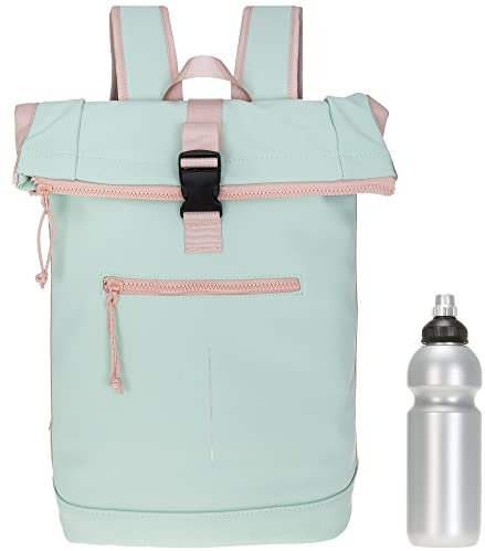New Rebels Rucksack Plane TIM Bag Kurierrucksack Roll-up Fahrradrucksack Sport Fitness + Flasche bagboom (Mint 67 + Flasche)