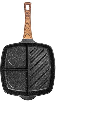 LINFFSTR 3 in 1 Padella Antiaderente con manico in legno Pentola Di Pietra Maifan Bistecca in padella Padella di cottura per friggere Padelle per frittate Portauova per Gas Piani cottura elettrici e a