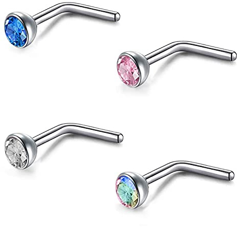 ZS Nasenring für Damen, 20 g, 23 mm, CZ, L-förmig, L-förmig, 4 Stück