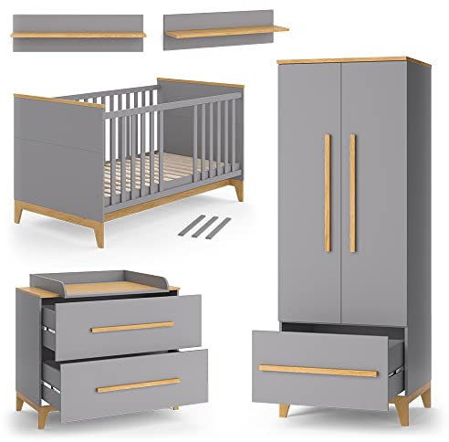 VitaliSpa Kinderzimmer-Set Malia, Grau/Eiche, 4er Set