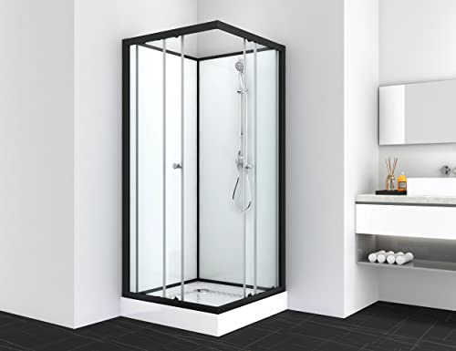 Sanotechnik Cabine de douche complète unie 80 x 80 cm – Entrée d'angle avec portes coulissantes, avec robinet, barre coulissante, douchette, avec receveur de douche, cabine de douche complète