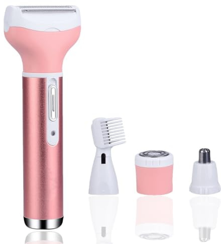 ieron Afeitadora eléctrica para mujer, 4 en 1, inalámbrica, depilación húmeda y seca, recortadora de bikini, recargable, indolora, para cara, piernas, axilas, nariz y cejas