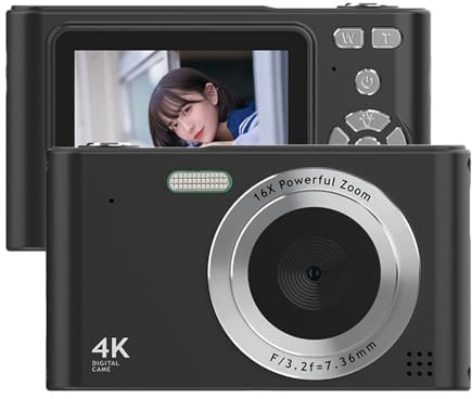 Andoer Digitalkamera, 4K 48MP Kompaktkamera Fotokamera 2,4, Vlogging Kamera mit 16X Digitalzoom, eingebauter Blitz, Akku, Tragbare Digitalkamera für Kinder Teenager Anfänger Erwachsene
